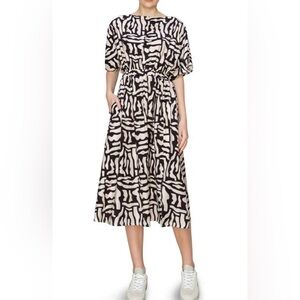 Brown Geo Boatneck Midi Dress